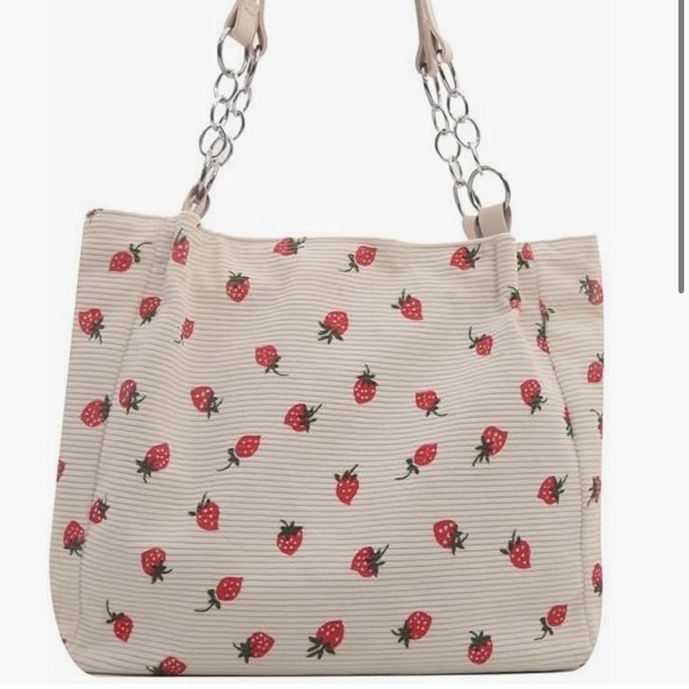 Strawberry print canvas tote bag - Picture 3 of 3